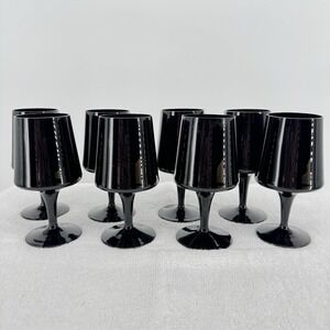 Vtg‎ MCM Gorham Verve Jet Black Crystal Wine Goblets Glasses Germany Set Of 8